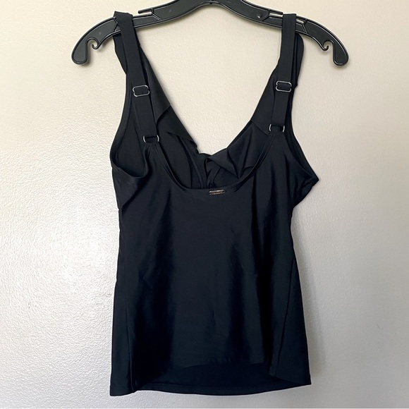NWT DKNY Ladies Swimsuit in Ruffle Tankini Top ONLY Black Solid Size Medium - Picture 3 of 4
